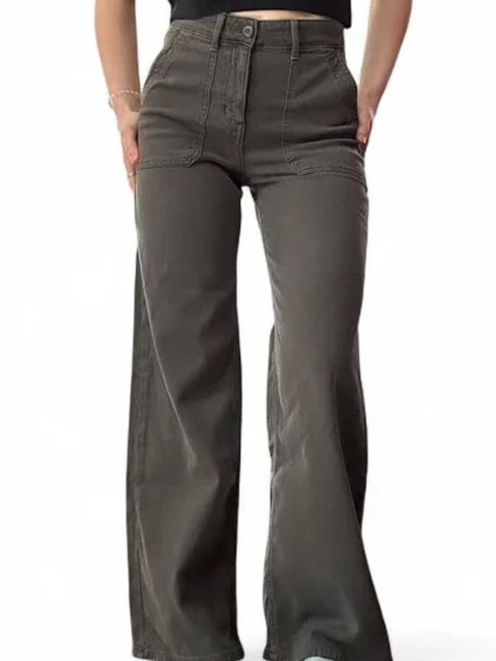 American Eagle High-Rise Wide-Leg Women’s Pants in Dark Olive